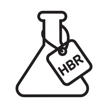 Simple line drawing of a laboratory flask with a tagged label