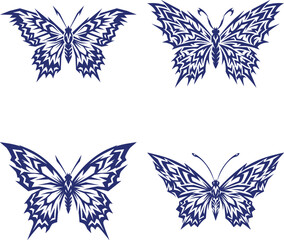 Obraz premium butterfly silhouette vectors with detailed and decorative wing variations. Includes elegant, ornamental, and natural styles. Clean shapes, isolated on white background, ideal for beauty branding, tatt
