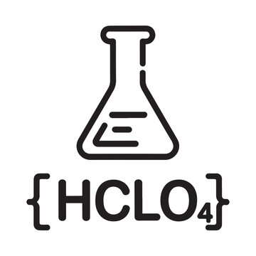 A simple line drawing of a flask with perchloric acid formula