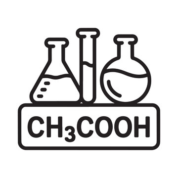 Three beakers and a chemical formula illustration in black and white