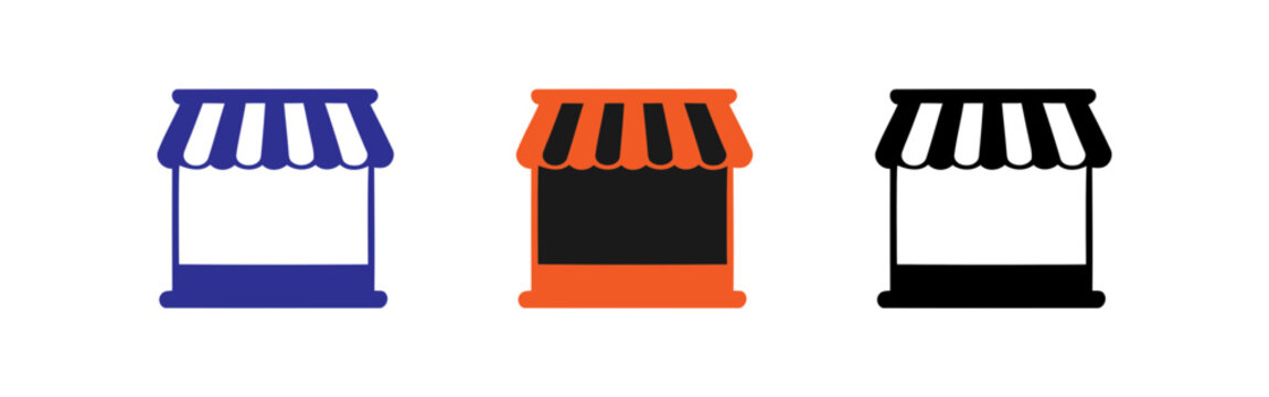 Set of colorful striped storefront awnings in vector style