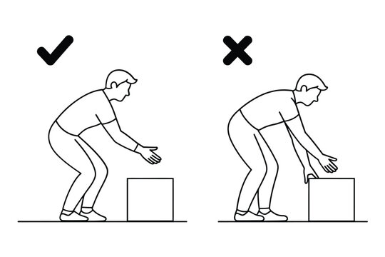 Illustrating proper and improper lifting techniques with a person and boxes for demonstration high quality professional