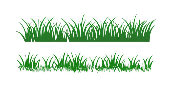 Green grass silhouette. Cartoon lines of plants and shrubs for boarding and framing, eco and organic logo element. Vector set spring field planting shapes lawn or borders garden on white background .v