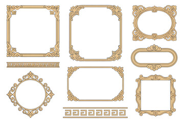 Obraz premium An assortment of ornate golden frames and decorative borders are displayed on a white background