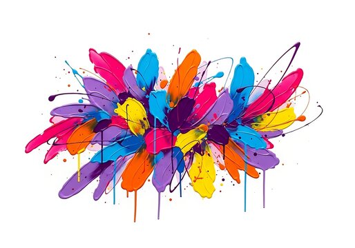 Vibrant multicolored paint splatter on white background