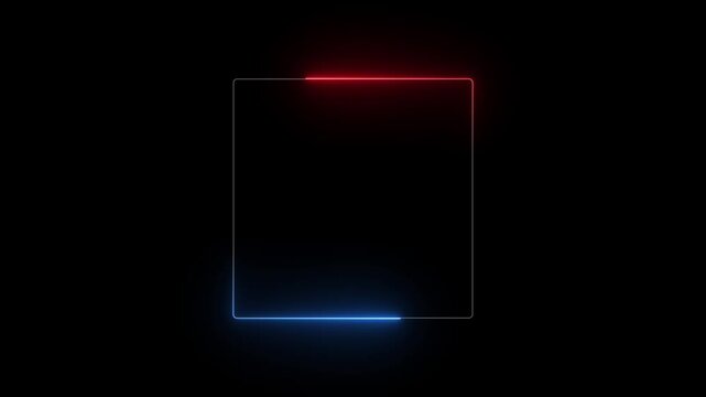 Dual Color Neon Frame with Blue and Red Glow on Black Background. Futuristic Digital Border with Split Light Effect for Modern UI Design. Minimal Tech Frame Animation for Overlay Video Content. 4k