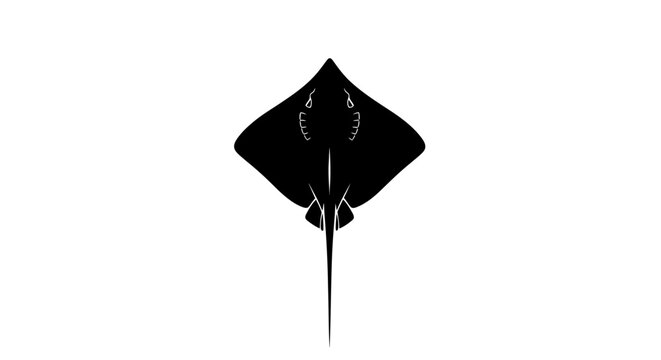 Black silhouette of a stingray on a white background, underwater creature