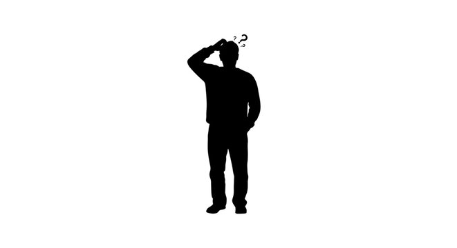 Silhouette of a confused man scratching his head with a question mark