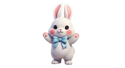 Obraz premium Cute white rabbit with blue bowtie standing.