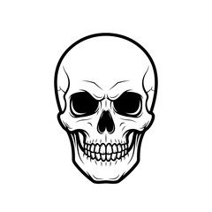 Obraz premium A black and white illustration of a human skull with a menacing grin
