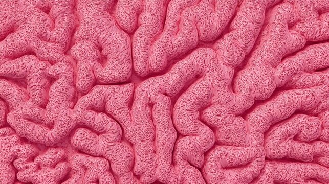 Close-up view of a pink brain tissue texture for educational and medical illustration purposes in scientific contexts, ideal for education, medical illustration, science