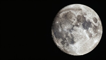 Fototapeta premium Detailed close up of a full moon against a black sky