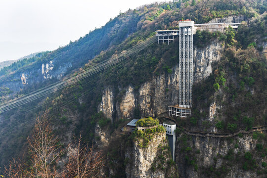 China, Zhangjiajie, March, 05, 2026: The Bailong Elevator is the tallest external elevator in the world. It takes tourists 330 meters to an observation deck in Zhangjiajie National Park. China