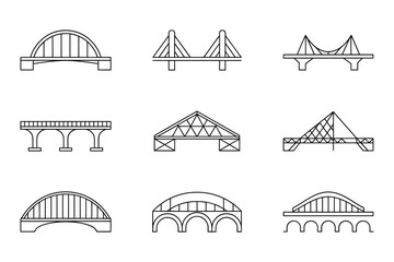Naklejka premium A collection of linear bridge designs showcasing various architectural styles and structural forms high quality professional