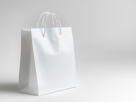 Empty white shopping bag on clean background perfect for product placement and branding mockups.