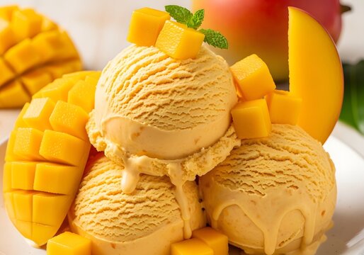 Gourmet mango ice cream with creamy fruity indulgence