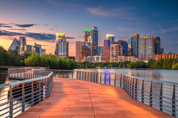 Austin, Texas, USA. Cityscape image of Austin, Texas skyline at beautiful spring sunset.