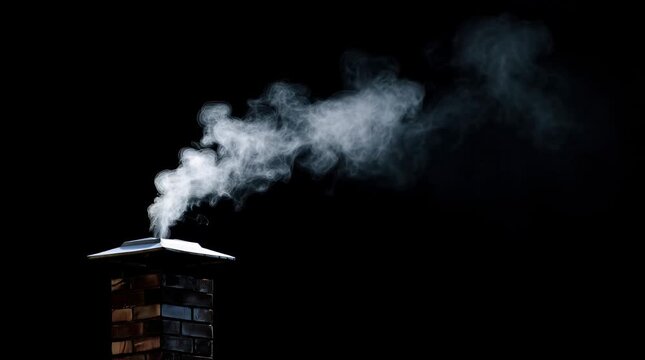 Smoke rises from a chimney against a dark background. The scene captures the essence of warmth and comfort in a cold environment.