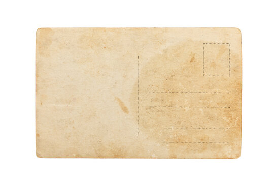 Back of an old postcard isolated on white