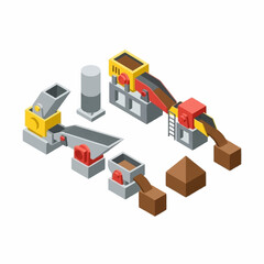 Fototapeta premium Isometric Mining and Ore Processing Plant with Conveyor Belts and Crushers.