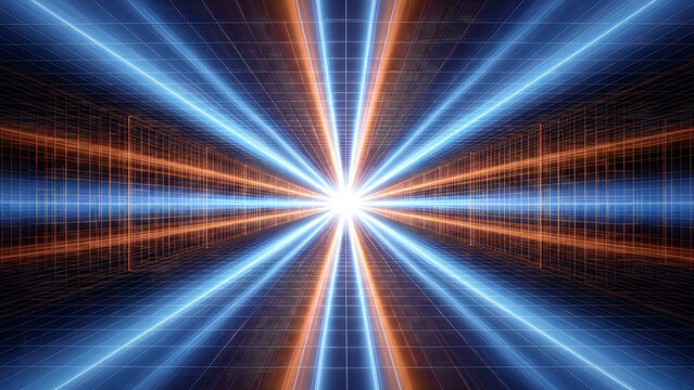 Radiant cosmic explosion with vibrant light beams converging towards a central point