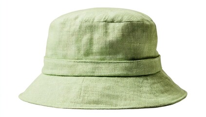 Fototapeta premium A light green linen bucket hat with a band encircling the crown and a wide brim