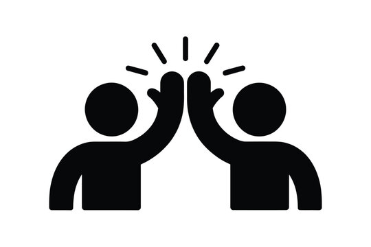 A simple black icon depicts two figures giving each other a high five in celebration