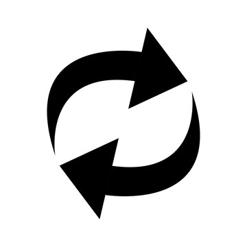 Black double arrows form a versatile icon, symbolizing refresh, repeat, or a cyclical process, offering a clear and bold visual for diverse digital applications.