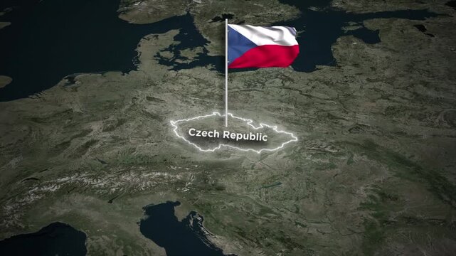 Czech Republic Map Animation and 3D Waving Czech Republic National Flag on World Map