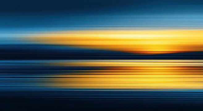 Abstract horizontal lines of blues and golds mimic water and sun