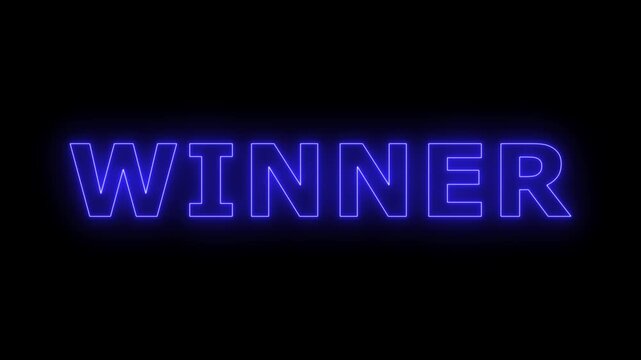 Glowing flickering neon inscription Winner Text Animation.
