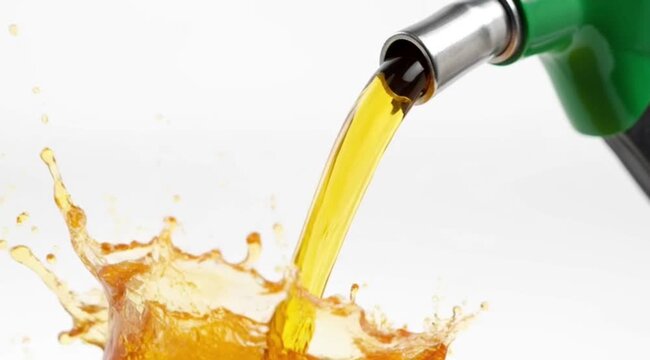 A video shows a green gas pump nozzle pouring gasoline in a smooth motion. fuel Oil crisis concept video