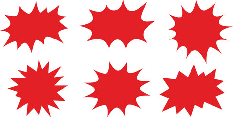 Set of red comic speech bubbles, starburst shapes, explosion blast elements for design, vector illustration © nilsea