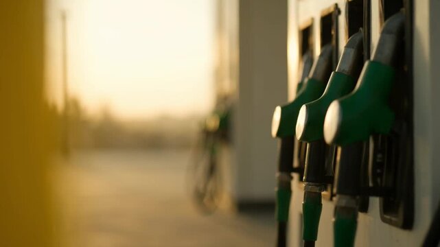 A video showcasing gas pumps at a station during sunset with a blurred background fuel Oil crisis concept video