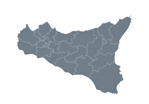 Detailed map outline of the sicilian region in italy with provincial boundaries isolated on transparent background