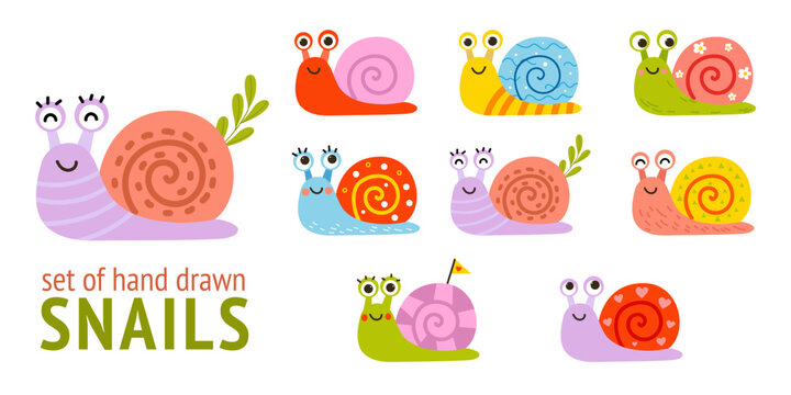 Cute snail set colorful 