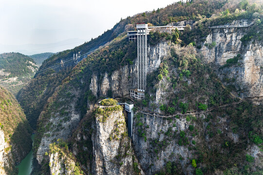 China, Zhangjiajie, March, 05, 2026: The Bailong Elevator is the tallest external elevator in the world. It takes tourists 330 meters to an observation deck in Zhangjiajie National Park. China 