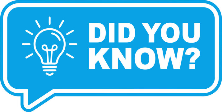 Did You Know Label Design with Light Bulb Icon and Rays, Speech Bubble Banner, Fun Fact Logo, Idea Symbol, Blue Flat Vector Illustration Isolated