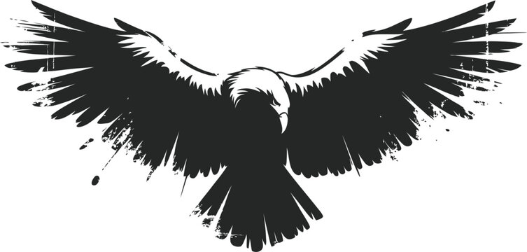 Eagle bird with spread wings hand drawn grunge style vector illustration.