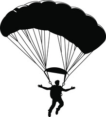 Parachuting skydiver silhouette, single person landing with canopy extreme sport isolated vector illustration design © MdSayed