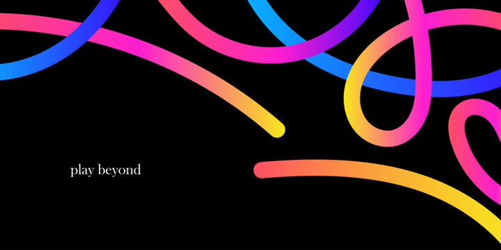  Abstract Lines with Gradients on a Black Background. Color Squiggle Curve Pattern Shape. Vector Rainbow Wave Curve Color Lines.