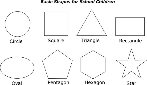 Basic Shapes for Kids Learning Set, Circle Triangle Square Rectangle Star Heart Educational Worksheet for Preschool and Kindergarten