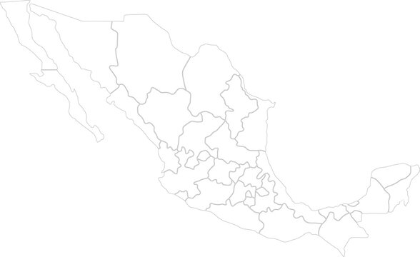 white outline wap of mexico with detailed state borders