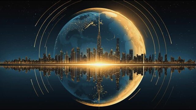 smart, digital, city, connection, network, reciprocity, cityscape, concept, future, wireless, social, media, networking systems, connects, people, double, exposure, waves, background, artificial intel