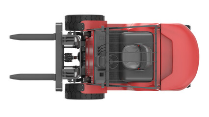 Top-down view of a red forklift with visible forks, tires, and operator cabin © changnam37