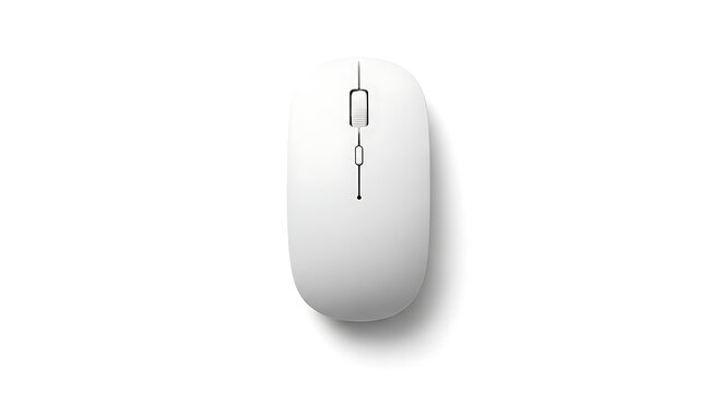 White computer mouse with scroll wheel and shadow on white surface transparent background