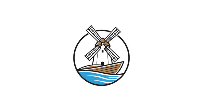 A windmill and boat icon design.