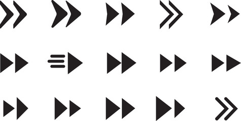 Fototapeta premium Black flat vector arrow set in various directions and styles, right, left, isolated on a white background. 