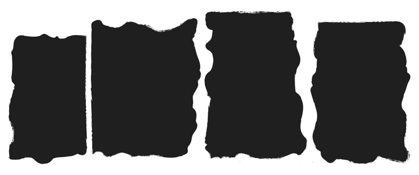 Torn Paper Frame Set &ndash; Black Grunge Rectangles with Jagged Edges for Collage, Stickers, Labels and Text Boxes Vector