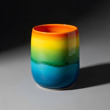 Vibrant gradient ceramic mug with warm lighting effect inside. canecas